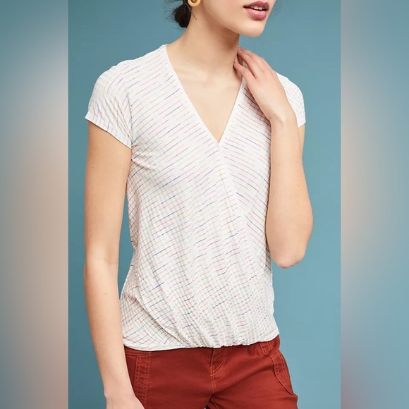 Anthropologie Maeve Leila Striped Cap Sleeve Wrap Top Size XS - Picture 1 of 10